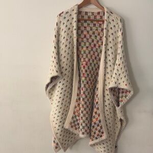 Anthropologie Cream Multicolor Women's Poncho long jacket cardigan